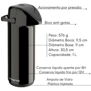 Garrafa Termica Verona Preta 1L Unitermi