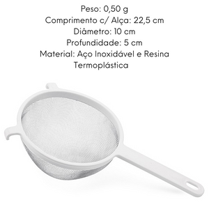 Peneira em Aço inox Cabo Plástico 10cm Hercules
