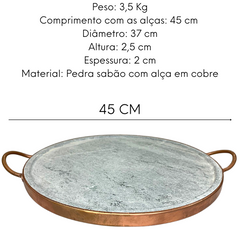 Forma De Pizza 37cm Pedra Sabão Sem Cura Alça Cobre Val Pedra Sabão