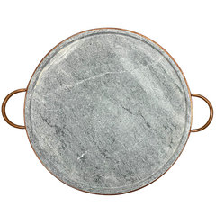 Forma De Pizza 37cm Pedra Sabão Sem Cura Alça Cobre Val Pedra Sabão