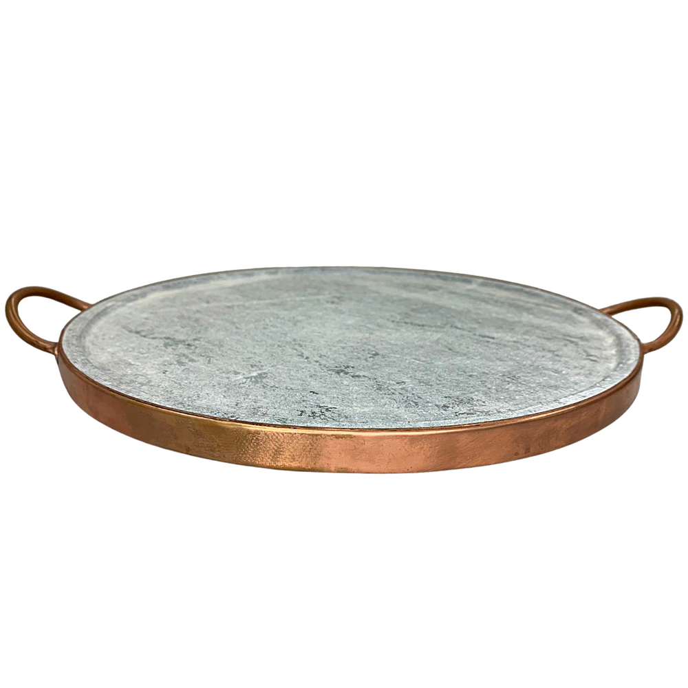 Forma de Pizza Pedra Sabão 33cm Com alça em Cobre Val Pedra Sabão