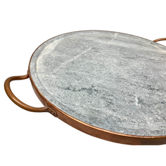 Forma de Pizza Pedra Sabão 33cm Com alça em Cobre Val Pedra Sabão