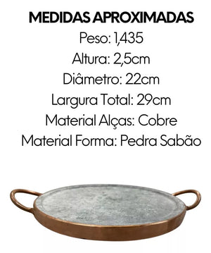 Forma Pedra Sabão Pizza Grelha Carne Alça em Cobre Val Pedra Sabão