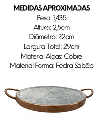 Forma Pedra Sabão Pizza Grelha Carne Alça em Cobre Val Pedra Sabão