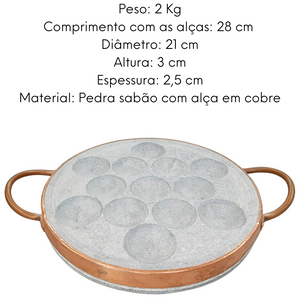Provolera Pedra Sabão Com Alça em Cobre 13 Furos Val Pedra Sabão