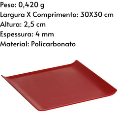 Bandeja Servir Quadrada Vermelha Policarbonato VemPlast
