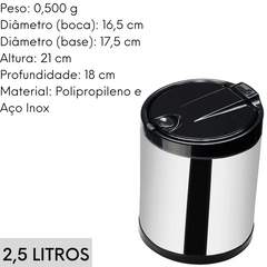 Lixeira pia pequena aço inox com tampa clicar 2,5L Viel