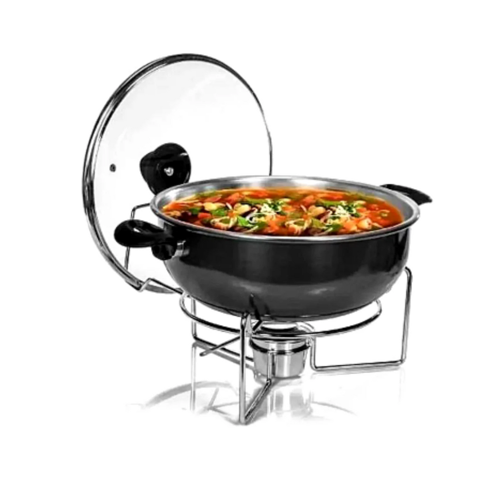 Rechaud Preto Redondo Aluminio 6 Litros C/ Tampa Vidro A Gourmet