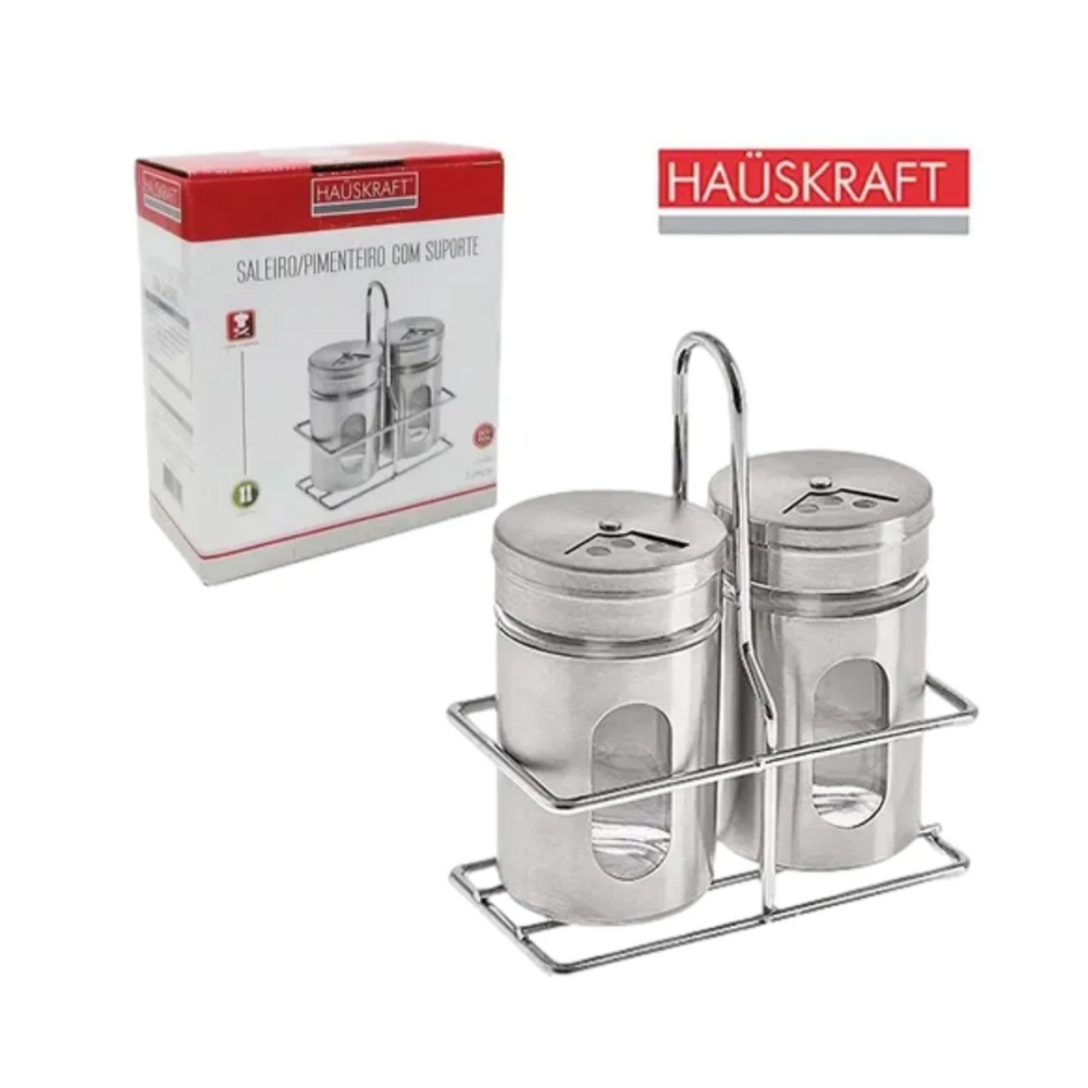 Saleiro Pimenteiro em Aço Inox Com Suporte Etilux