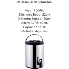 Botijão Térmico em Aço Inox 8L - A Gourmet