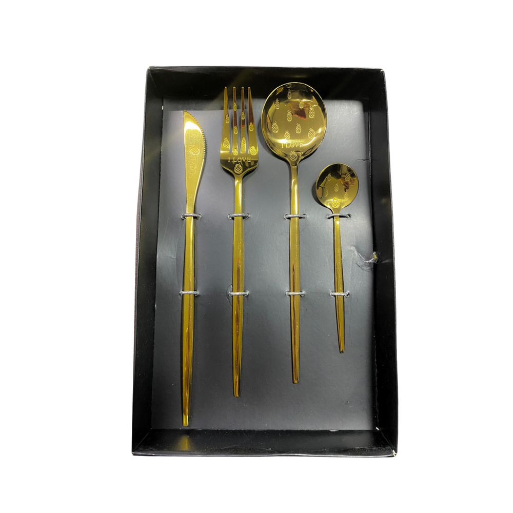 Faqueiro Dourado Luxo 4 Peças com Caixa Preta Presente - A Gourmet