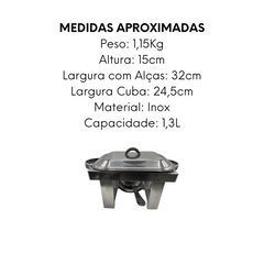 Rechaud Retangular Pequeno de Aço inox 1,3L - A Gourmet