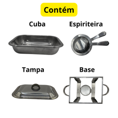 Rechaud Retangular Pequeno de Aço inox 1,3L - A Gourmet