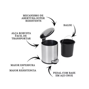 Lixeira em Aço Inox com Pedal 5L Mimo Style