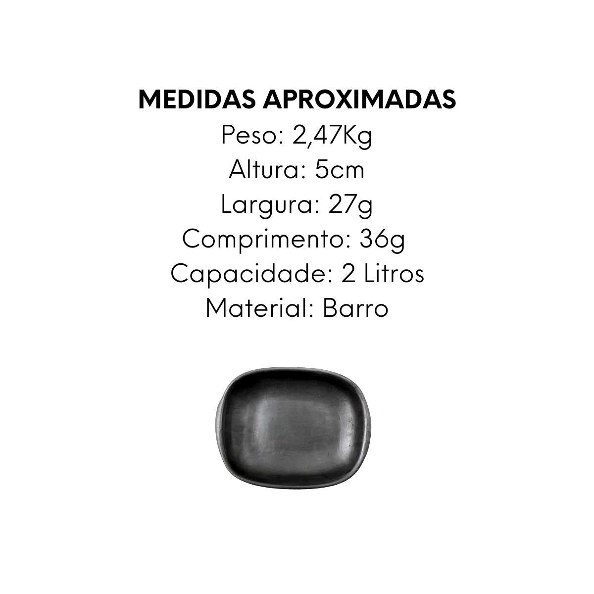 Travessa M Preta de Barro 2L - A Gourmet