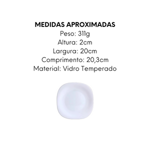 Prato de Sobremesa Branco Oasis Quadrado Vidro temperado - A Gourmet