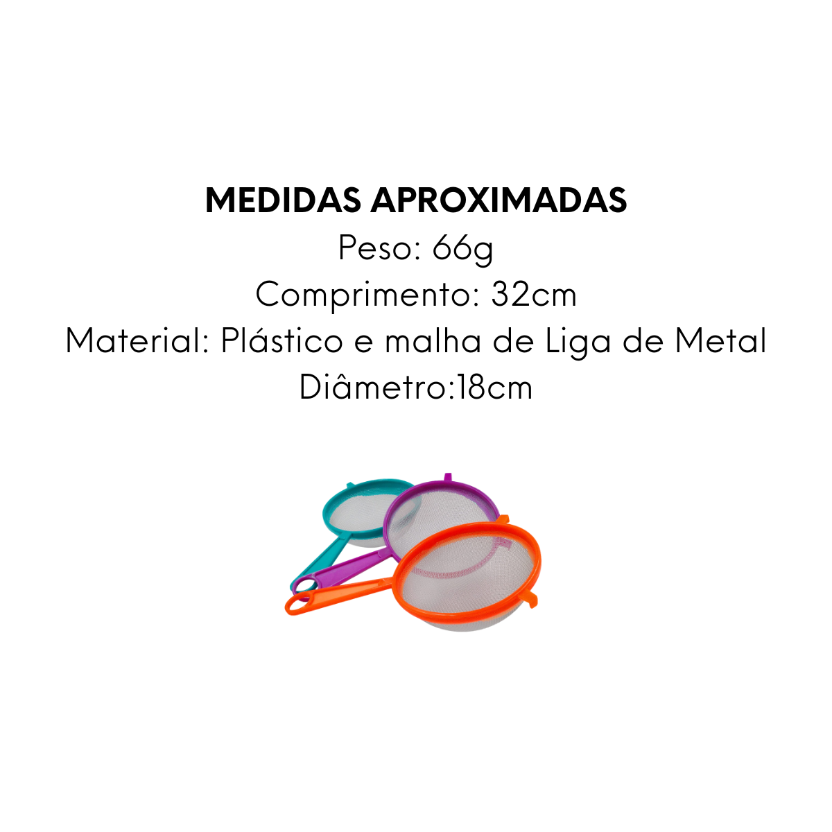 Peneira Plastico Simples 18cm Colorida Cor Sortida - A Gourmet