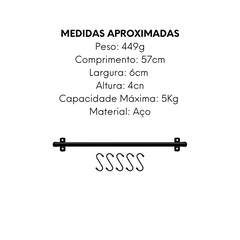 Barra Suporte Preto Até 5 KG - A Gourmet