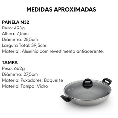 Panela Wok N32 Antiaderente de Aluminio Com Tampa Nacional