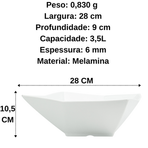 Tigela Bowl Design 28cm Melamina Branco Saladeira Gourmet Mix
