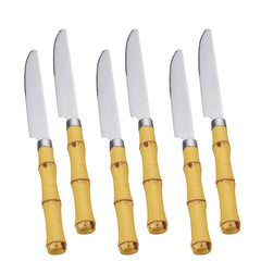Conj 6 Faca Mesa 21,5cm Inox C/ Cabo Bambu Lyor Lyor