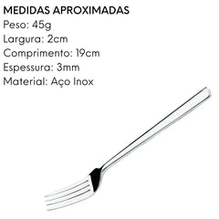 Garfo de Sobremesa Mykonos em Aço Inox com 21 cm. Hercules