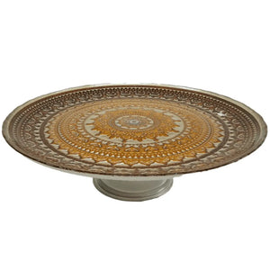 Prato P/ Bolo Centro Mesa Decorado C/ Pé 33cm Vidro Lyor