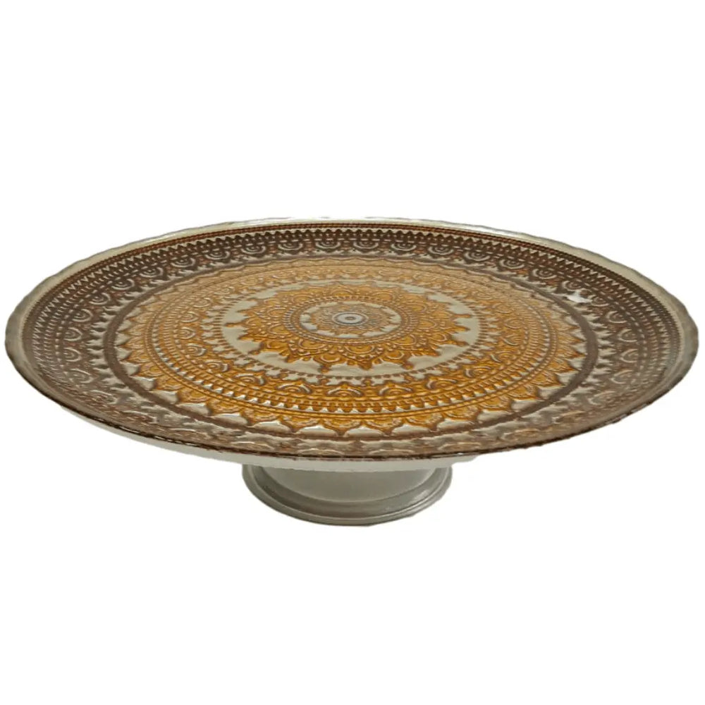 Prato P/ Bolo Centro Mesa Decorado C/ Pé 33cm Vidro Lyor