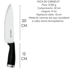 Jogo 4 Facas Kichen Mundial Cabo Preto Corte Profissional Hercules