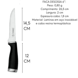 Jogo 4 Facas Kichen Mundial Cabo Preto Corte Profissional Hercules