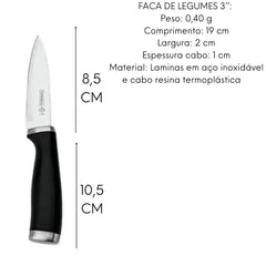 Jogo 4 Facas Kichen Mundial Cabo Preto Corte Profissional Hercules