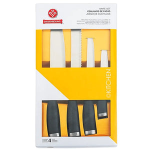Jogo 4 Facas Kichen Mundial Cabo Preto Corte Profissional Hercules