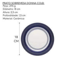 Prato Sobremesa Oxford Azul 18cm Geométrico Azul P/ Doce Oxford