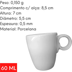 Xicara Branca Simples Porcelana 60ml Café ATLAS