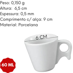 Xicara Café Kopi Branca Basica Porcelana Sem Pires 60ml ATLAS