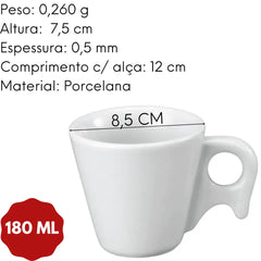 Xícaras De Chá Kopi Sem Pires 200 Ml Porcelana ATLAS