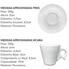Xicaras de café com pires 70ml Porcelana ATLAS