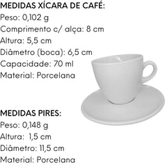 Xícara Café Quenia Segunda Linha Porcelana Branca 70ml ATLAS
