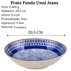 Prato Fundo Jeans Cerâmica Oxford