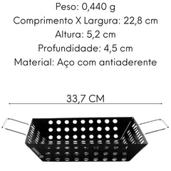 Assadeira Wok Quadrada P/ Churrasco Grelha Vazada 22,8cm Hercules