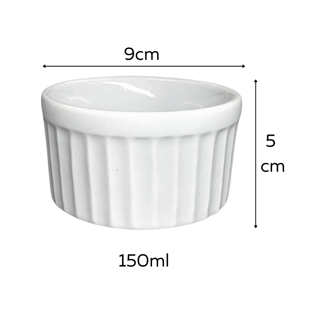 Ramekim Canelado Branco de Porcelana 150 ML BelaVista