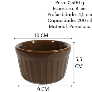 Ramekim Grande 200ml Canelado Marrom Porcelana BelaVista
