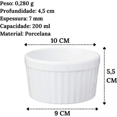 Ramekim em Porcelana de 200 ML Branco Canelado BelaVista
