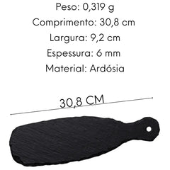 Tábua Comprida P/ Servir Em Ardósia 30,5cm Rústica Preta Oxford