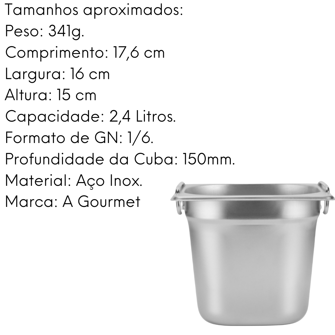 Cuba GN 1/6 150mm com Alça em Aço Inox 201 Gourmet Mix