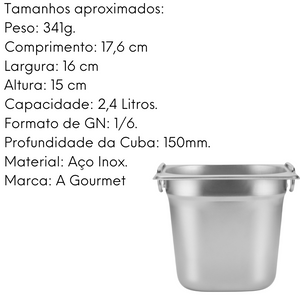Cuba GN 1/6 150mm com Alça em Aço Inox 201 Gourmet Mix