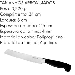 Faca De Pão Elegance Mundial Preta 8° Hercules