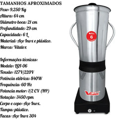 Liquidificador Industrial 6L Inox Vitalex Vitalex