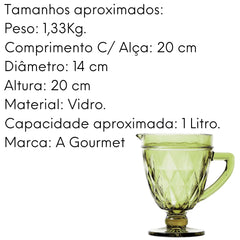 Jarra Diamond Verde com 20 cm e 1 Litros Lyor