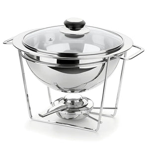 Rechaud Redondo Inox P/ Caldos Meu Buffet Tampa Vidro 3pçs Rechaud